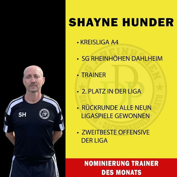 Shayne Hunder zum Trainer des Monats nominiert