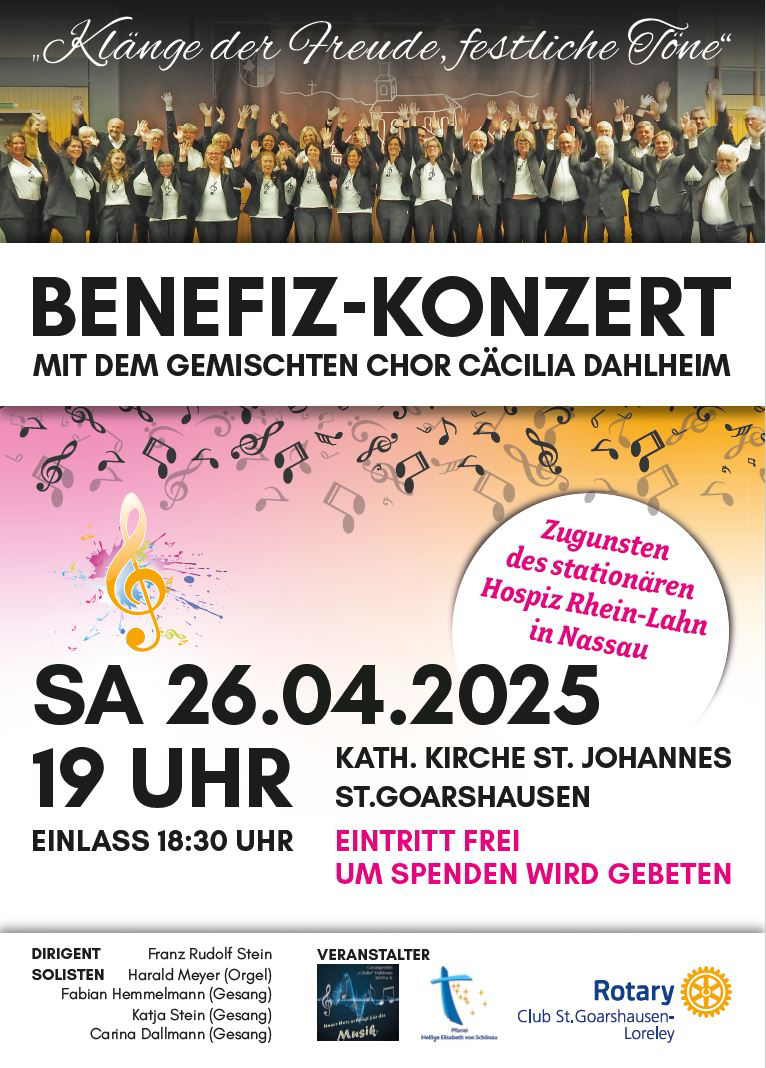 Benefiz-Konzert des Chors am Samstag, 26.04.